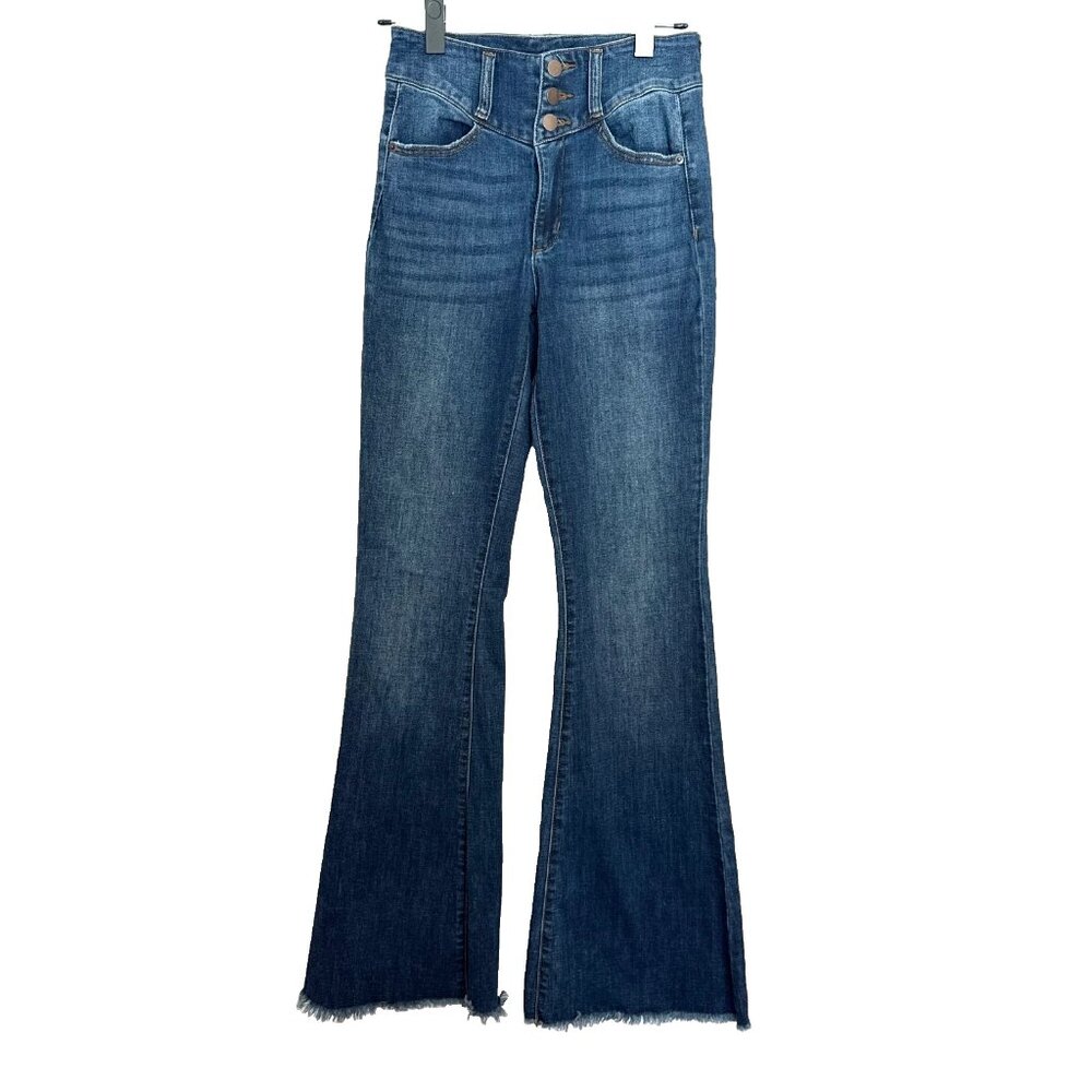 EUC Altar'd State Women’s Jeans Flare Denim Stretch Pull on Boho Mid Rise Sz 25